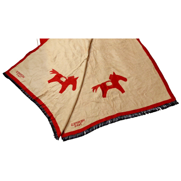 HERMÈS Red & Tan Reversibile Wrap Shawl Scarf Pre-owned - Picture 12 of 16